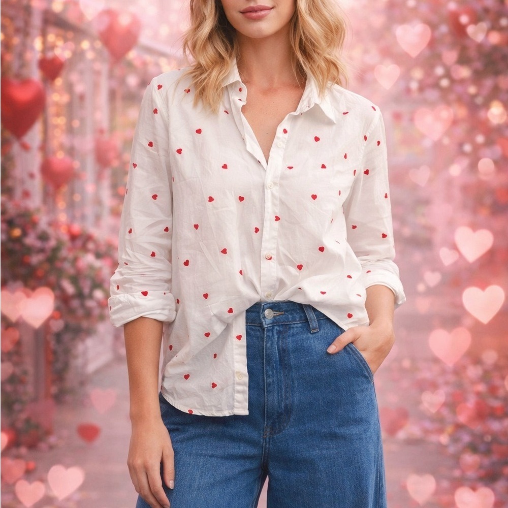 Jane and Delancey Heart Button Front Blouse, New with Tags, Size Large